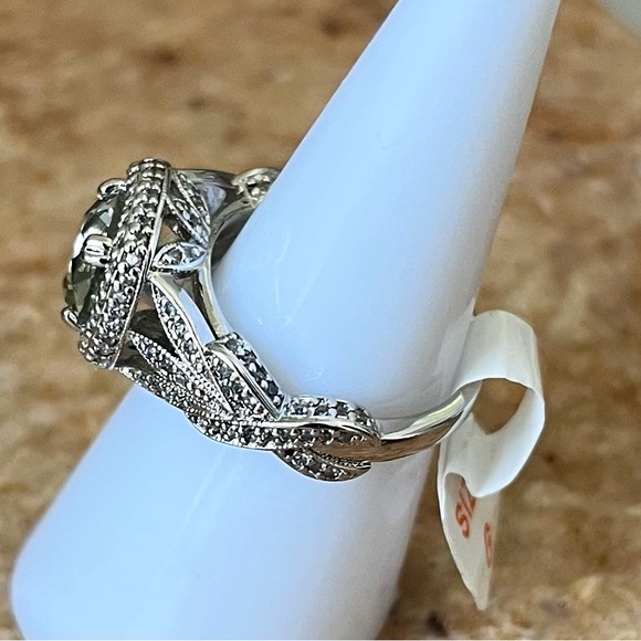 Bomb Party Vintage RBP2418 Deep Grey Spinel & White Topaz on Rhodium Ring - Picture 4 of 5